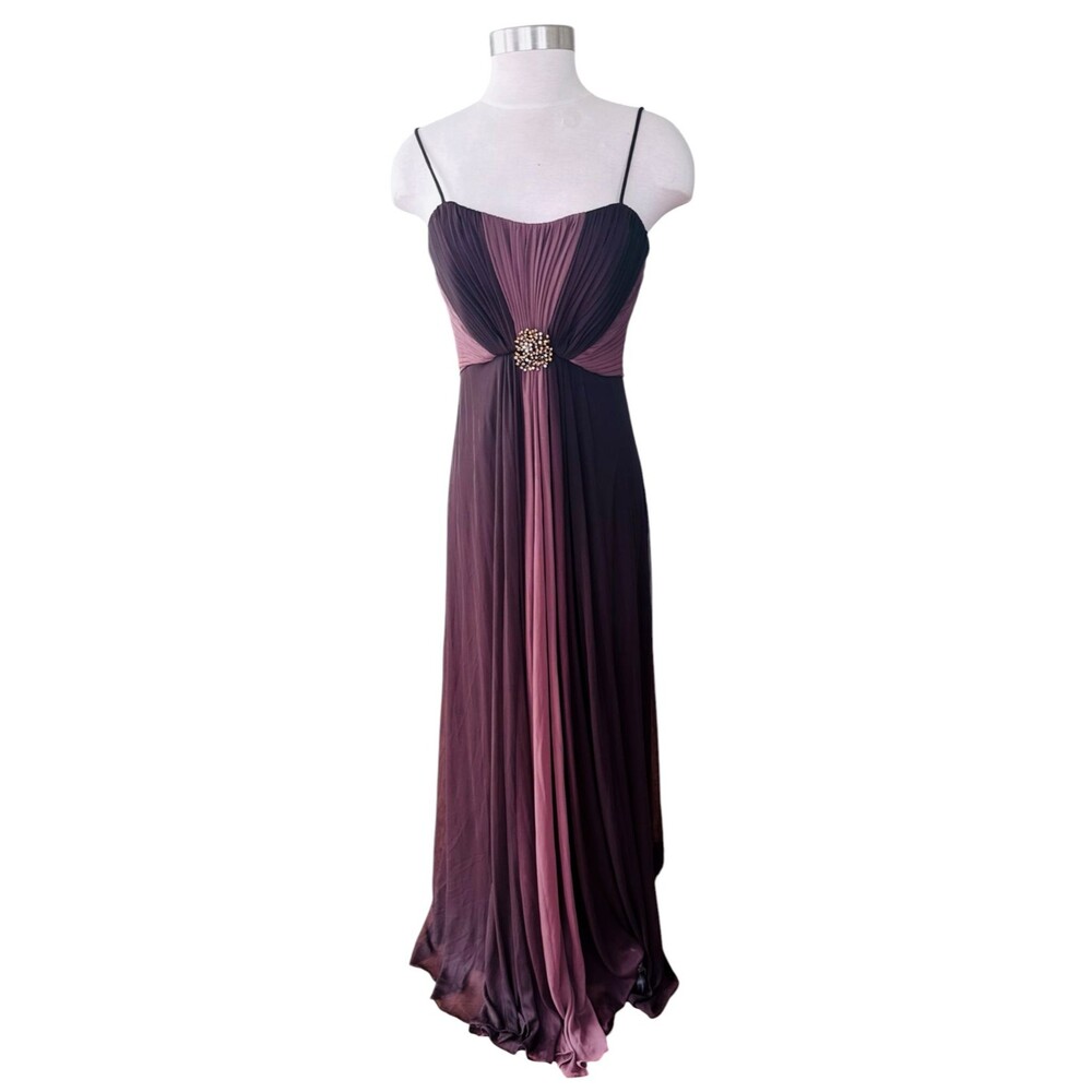Alex Evening Gown WM Sz 6 Brown Chiffon Lined Beaded Brooch Accent At Bodice NWT